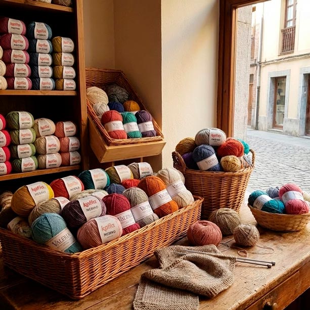 Selección de lanas Katia y Valeria para labores de punto y ganchillo en Mercería Esther Mieres.