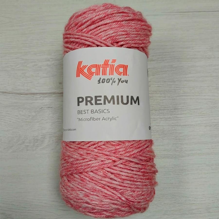 Ovillo de lana Katia Premium color 502 rosa jaspeado, 100% acrílico microfibra de tacto extra suave.