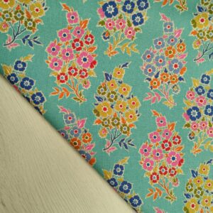 Tela de Algodón Americano - Ramilletes Vintage Turquesa (1,10m)