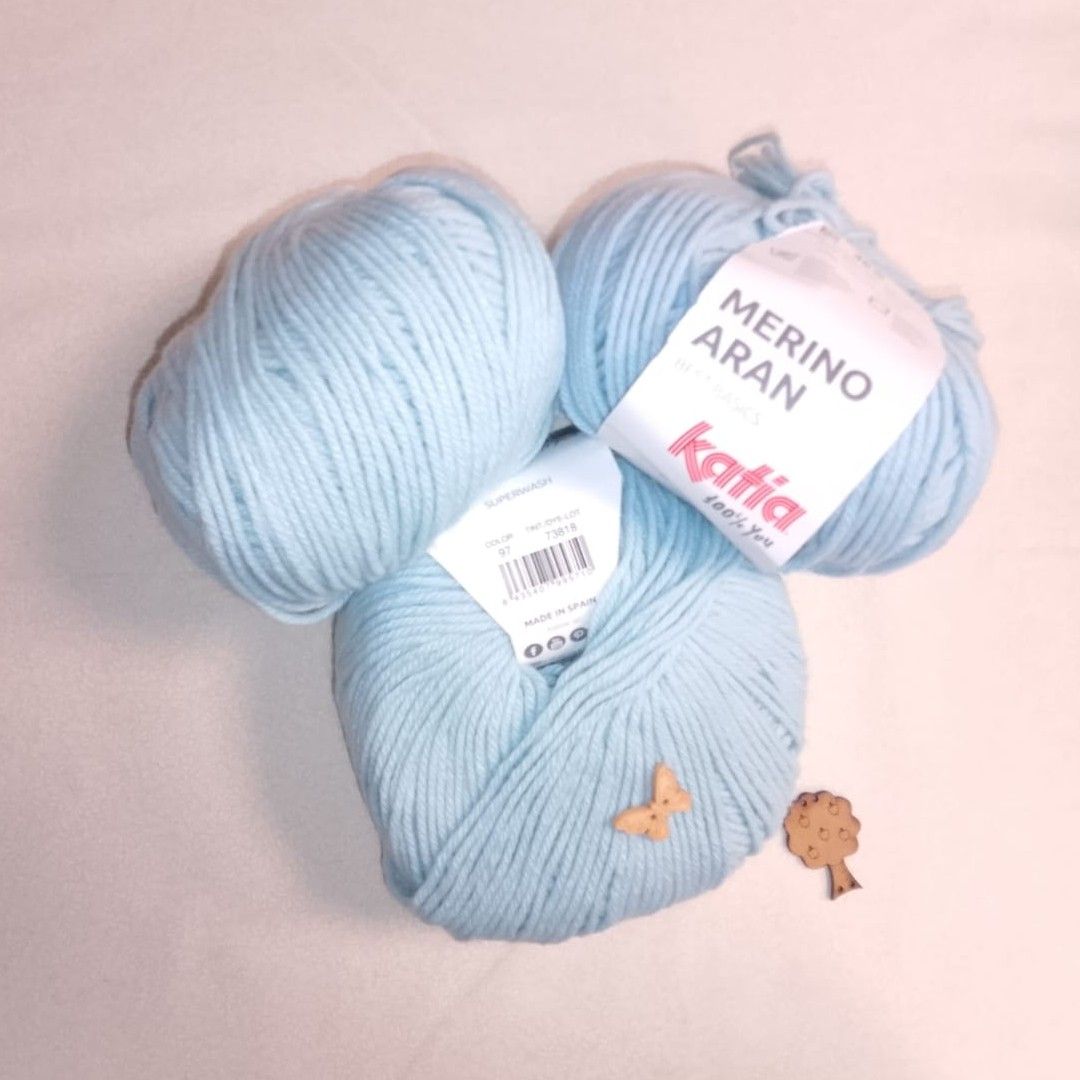 Lana Katia Merino Aran - 100g de Suavidad y Resistencia color 97 azul bebe