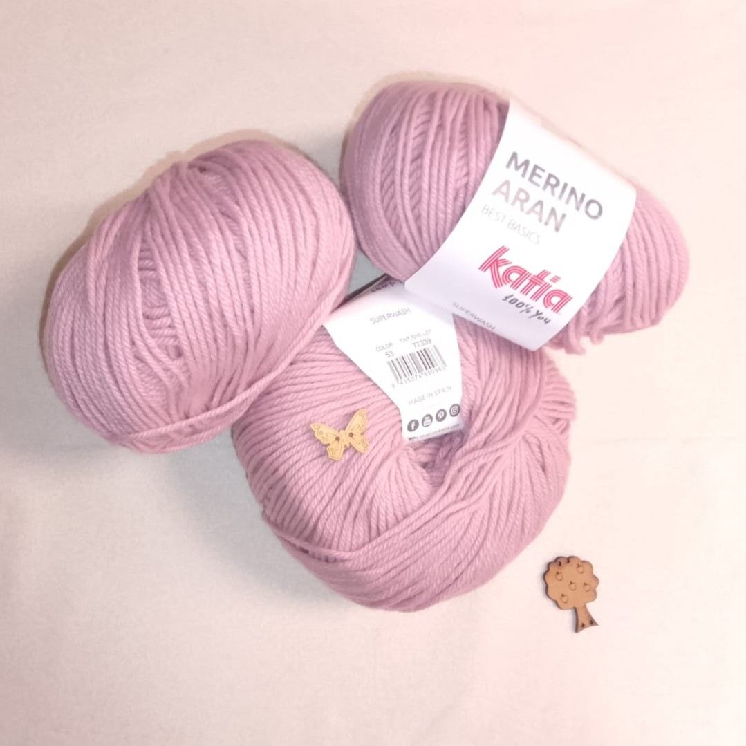 Lana Katia Merino Aran - 100g (Varios Colores) numero 53 color rosa maquillaje