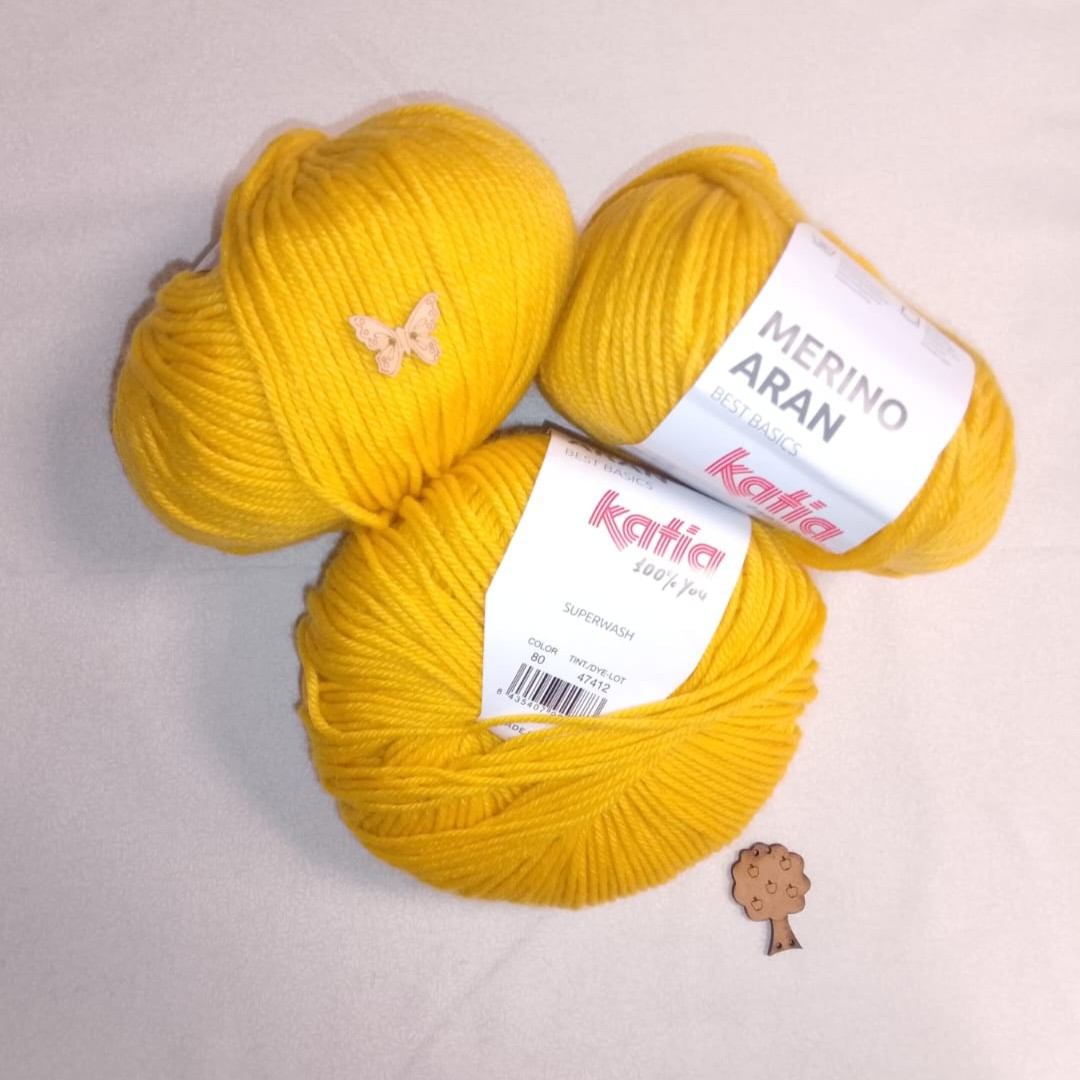 Lana Katia Merino Aran - Ovillo de 100g color 80 mostaza claro