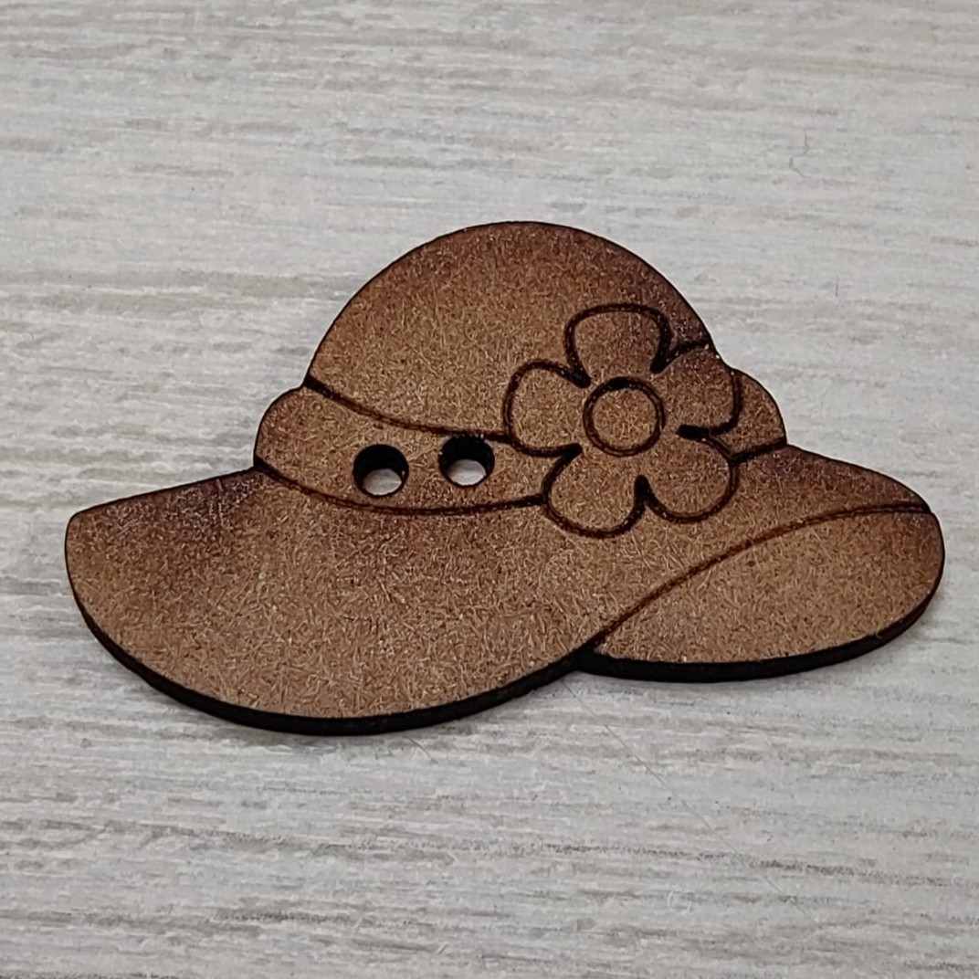Botón de Madera Decorativo "Sombrero Vintage" con Flor