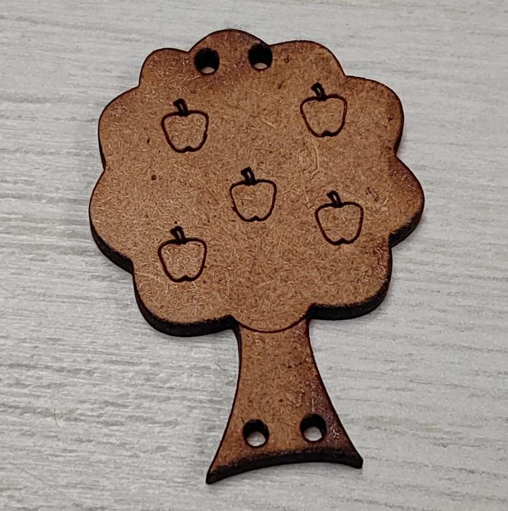 Botón de Madera Decorativo - Diseño Árbol con Manzanas (MDF)