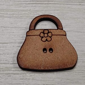 Botón Decorativo de Madera Calada - Diseño "Bolso con Flor"