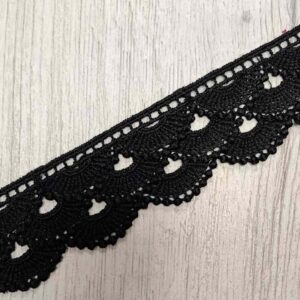 Puntilla de Guipur Negra con Ondas y Borde Festoneado Ancho 3cm