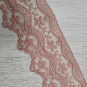 Puntilla de Encaje Elástico Floral - Rosa Maquillaje Ancho 6cm