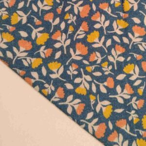 Tela de Algodón Estampada Flores "Liberty" - Azul y Coral Ancho 140cm