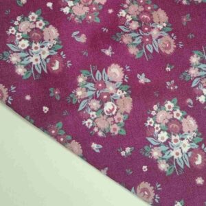 Tela de Algodón Estampado Floral Vintage Berenjena Ancho 140cm