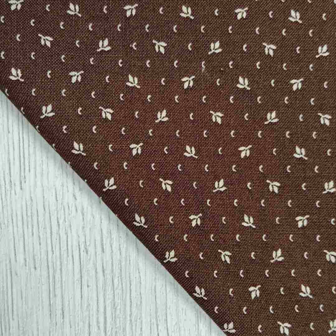Tela Algodón Americano Colección Heritage - Marrón Chocolate con Hojas Ancho 110cm