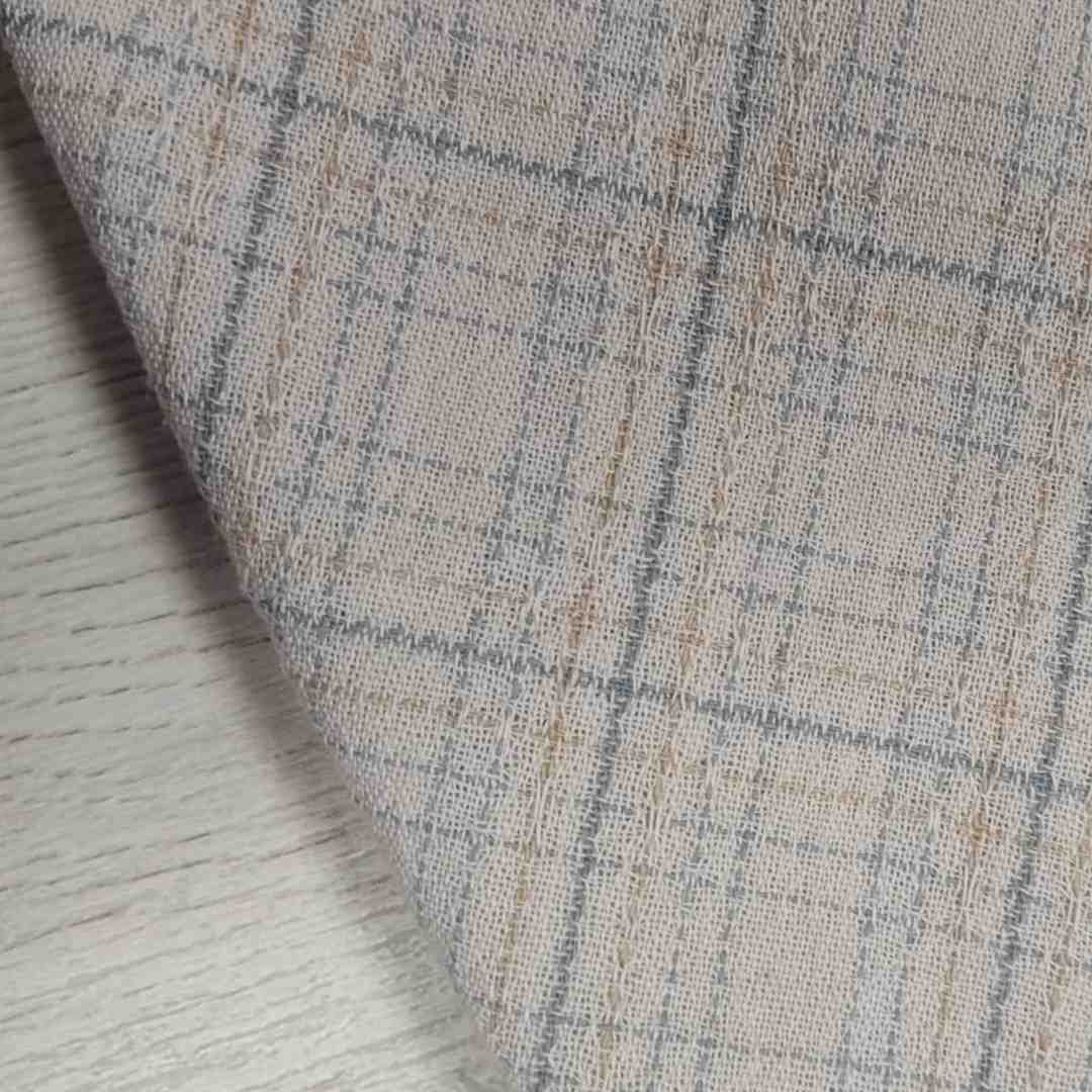 Tela Japonesa de Algodón – Cuadrícula Rústica Azul y Ocre Ancho 110cm
