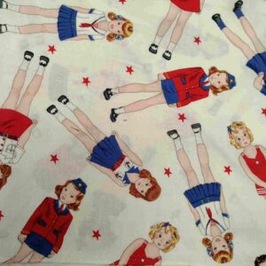 Tela de Algodón Estampado Vintage "Niñas Marineras" (Por metros)