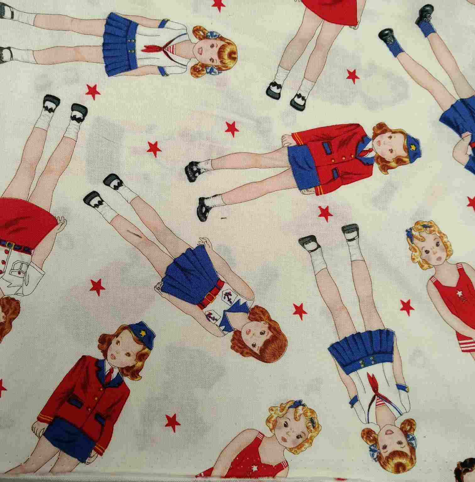 Tela de Algodón Estampado Vintage "Niñas Marineras" (Por metros)
