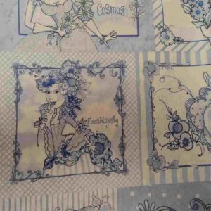 Tela de Algodón Estampada - Colección Flora Majesty & Cosmos (Tonos Azul/Lavanda)