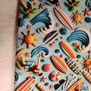 Tela de Algodón Premium - Estampado Veraniego 3D "Surfing & Sun" (Ancho 1,40m)