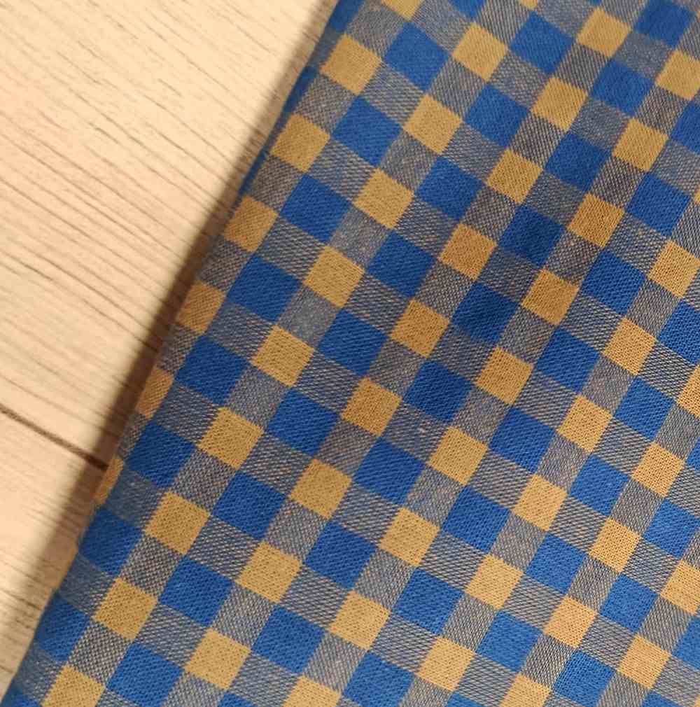 Tela de Algodón Cuadro Vichy Azul y Ocre - Ancho 1,40m