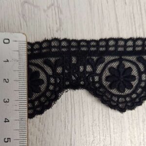 Puntilla de Encaje de Bolillo Negro con Ondas Florales - 4 cm