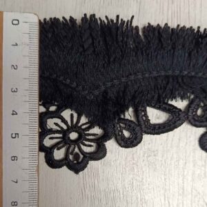 Puntilla de Flecos con Base de Guipur Floral (6 cm) – Negro
