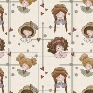 Tela de Algodón Estampada – Colección Cabecitas de Muñecas Country