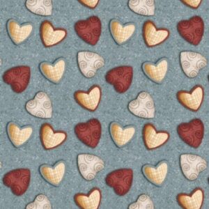 Tela de Algodón Estampada – Corazones Rústicos sobre Fondo Azul