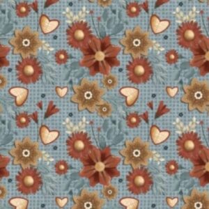 Tela de Algodón Estampada – Flores y Corazones sobre Fondo Azul
