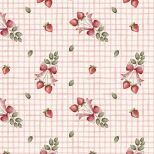 Tela de Algodón Estampada – Colección Fresas con Lazos Rojos