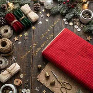 Tela de Algodón Cuadro Vichy con Estrellas "Navidad Roja" (Colección Navideña)