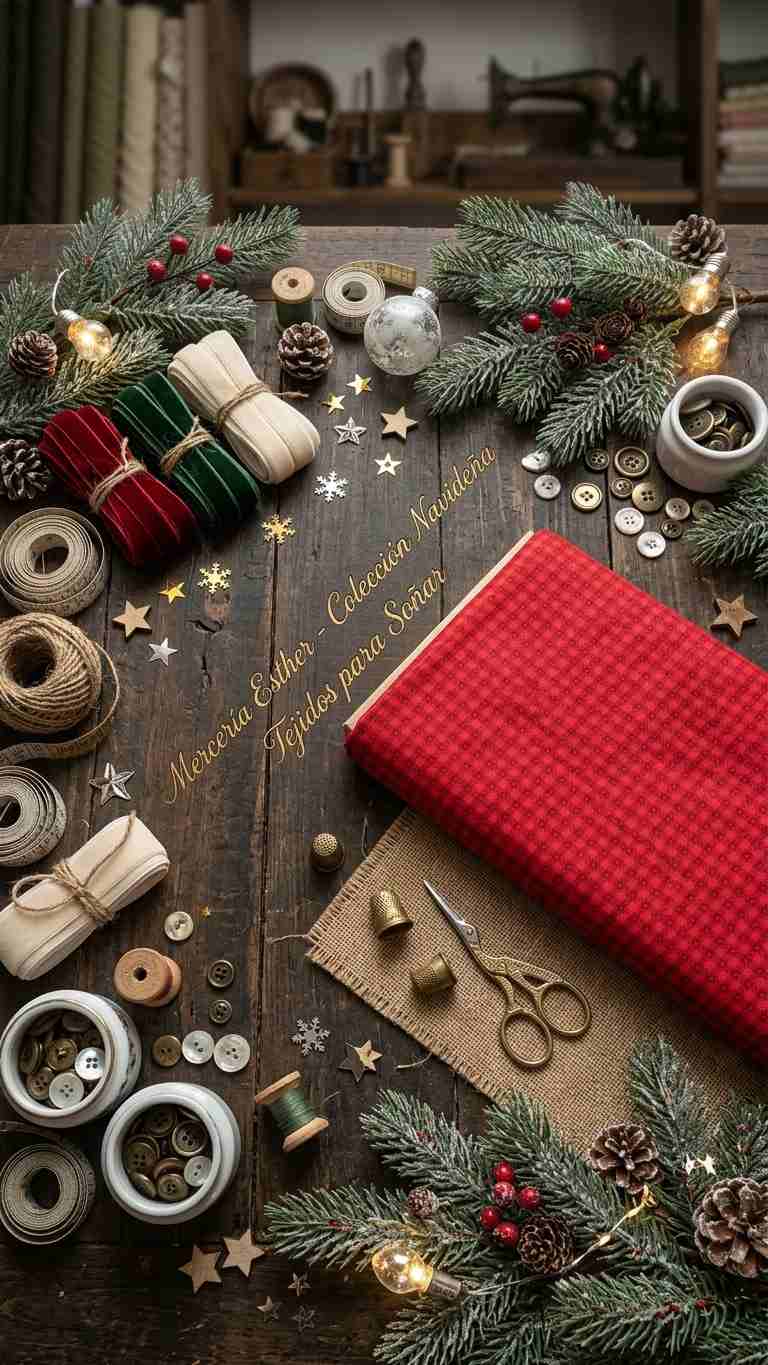 Tela de Algodón Cuadro Vichy con Estrellas "Navidad Roja" (Colección Navideña)
