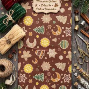 Tela Estampada de Algodón "Dulces Navideños" - Galletas de Jengibre